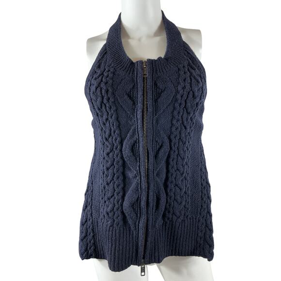 3.1 Phillip Lim Blue Wool Cable-Knit Halterneck Top Size XS - Picture 2 of 4